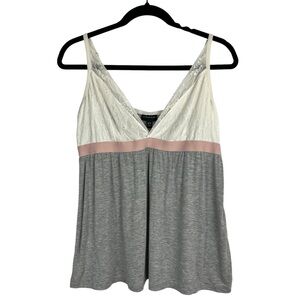 Y2K Style Babydoll Camisole Tank Top Gray and White Lace w/Pink Accent XL Bella
